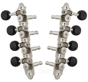 Grover 409FNB F-Style Mandolin Tuning Machines 4 x 4 Tuners Set - Nickel with Black Buttons