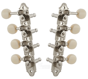 Grover 409FNW F-Style Mandolin Tuning Machines 4 x 4 Tuners Set - Nickel with White Buttons