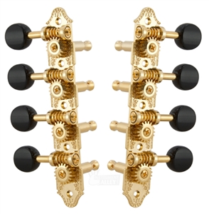 Grover 409GB A-Style Mandolin Tuning Machines 4 x 4 Tuners Set - Gold  with Black Buttons