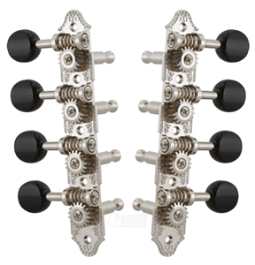 Grover 409NB A-Style Mandolin Tuning Machines 4 x 4 Tuners Set - Nickel with Black Buttons