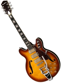 Airline H78 1960's Harmony Tribute Hollowbody Electric Guitar - Bigsby Tailpiece - Honeyburst