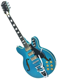 Airline H78 1960's Harmony Tribute Hollowbody Electric Guitar - Bigsby Tailpiece, Metallic Blue