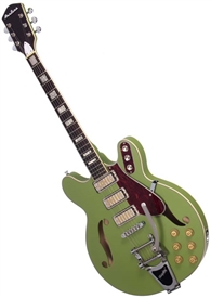 Airline H78 1960's Harmony Tribute Hollowbody Electric Guitar - Bigsby Tailpiece - Matte Green