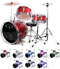 GP Percussion GP-50 Junior Childrens 3 Piece Drum Set w/ Throne and Sticks for Kids GP50 Jr