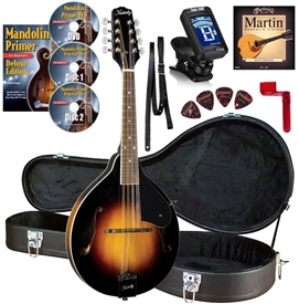 Kentucky KM-150 Standard Black A-Model All-Solid Mandolin Package A-Style Kit Combo