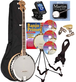 Oscar Schmidt OB5SP Spalted Maple Resonator Banjo 5 String Bluegrass Banjo Package Combo Kit