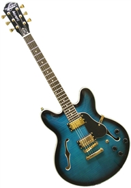 Oscar Schmidt OE30FBLB Semi Hollowbody Electric Guitar - Blue Flame Top