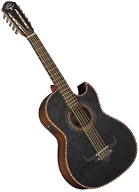 Oscar Schmidt OH32SEQTB Bajo Quinto Tejano Mariachi Acoustic/Electric Guitar Black w/ Bag