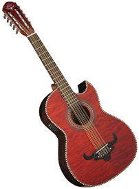 Oscar Schmidt OH32SEQTR Bajo Quinto Tejano Mariachi Acoustic/Electric Guitar Red w/ Bag